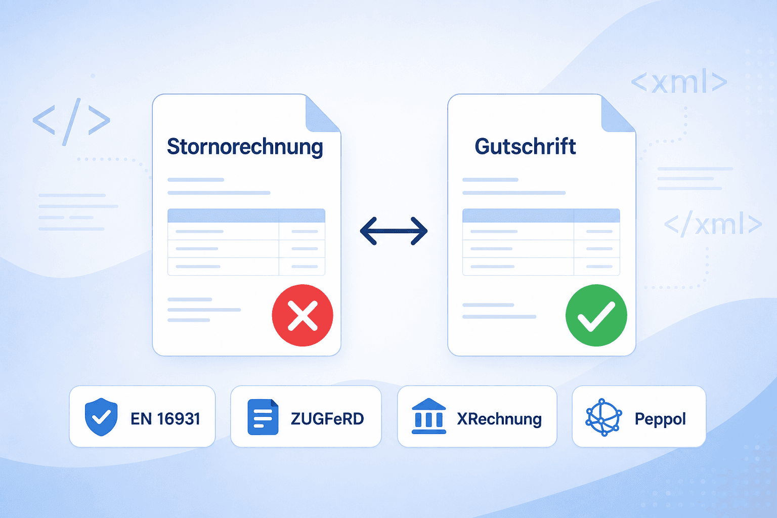 Stornorechnung und Gutschrift in der E-Rechnung: Unterschiede und EN 16931 Dokumenttypen